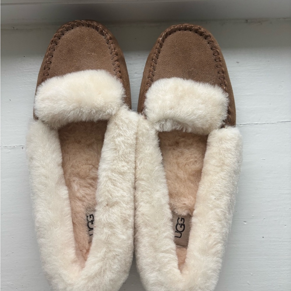 UGG Tan and Cream Moccasin Slippers